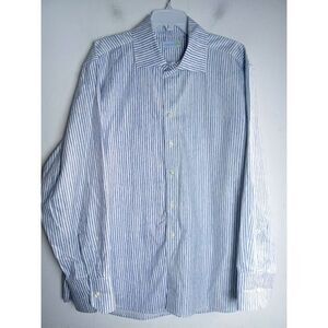 Seaplane Men White w/Blue Pinstripe 100% Cotton Button Down Shirt size XL